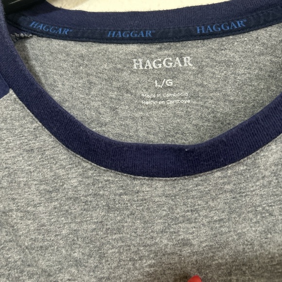 Haggar Men's Long Sleeve Baseball Tee Heather Gray and Navy Blue Size Large - Picture 2 of 7